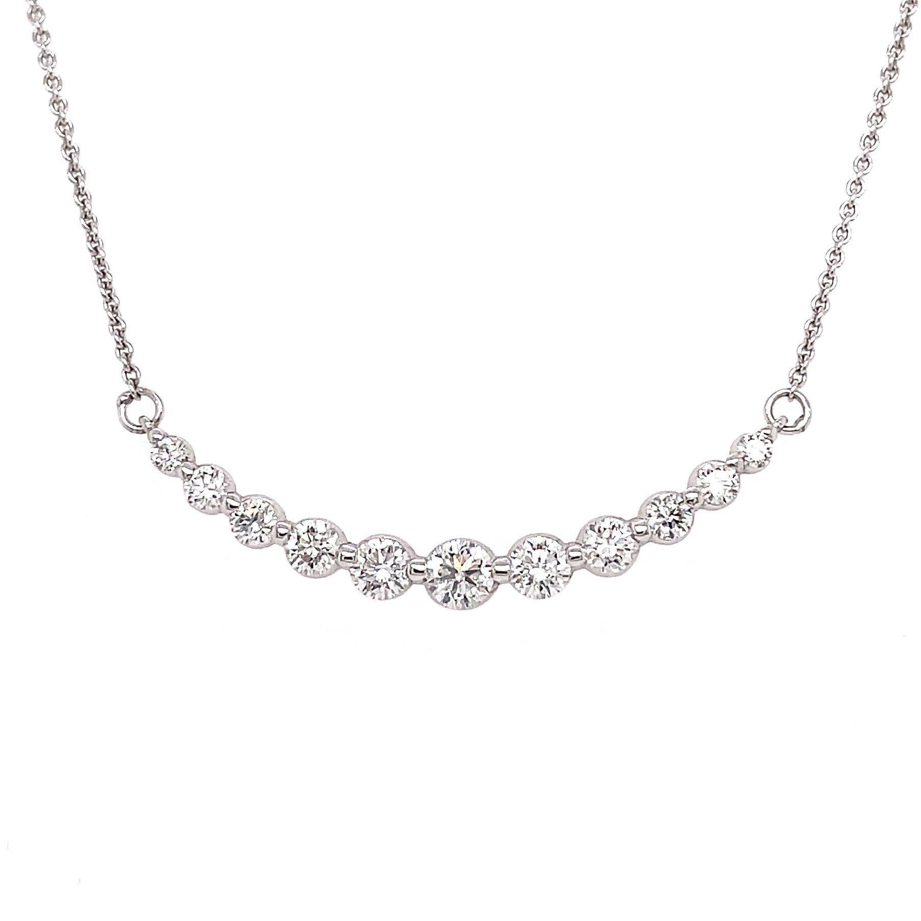 Round Cut 0.75 Carat Eleven Diamond Graduated Necklace in 18K White Gold For Sale