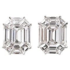 0.75 Carat Emerald Cut Natural Diamond Illusion set Earring in 14k Gold