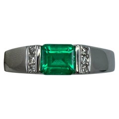 0.75 Carat Fine Vivid Green Colombian Emerald & Diamond Platinum Band Ring