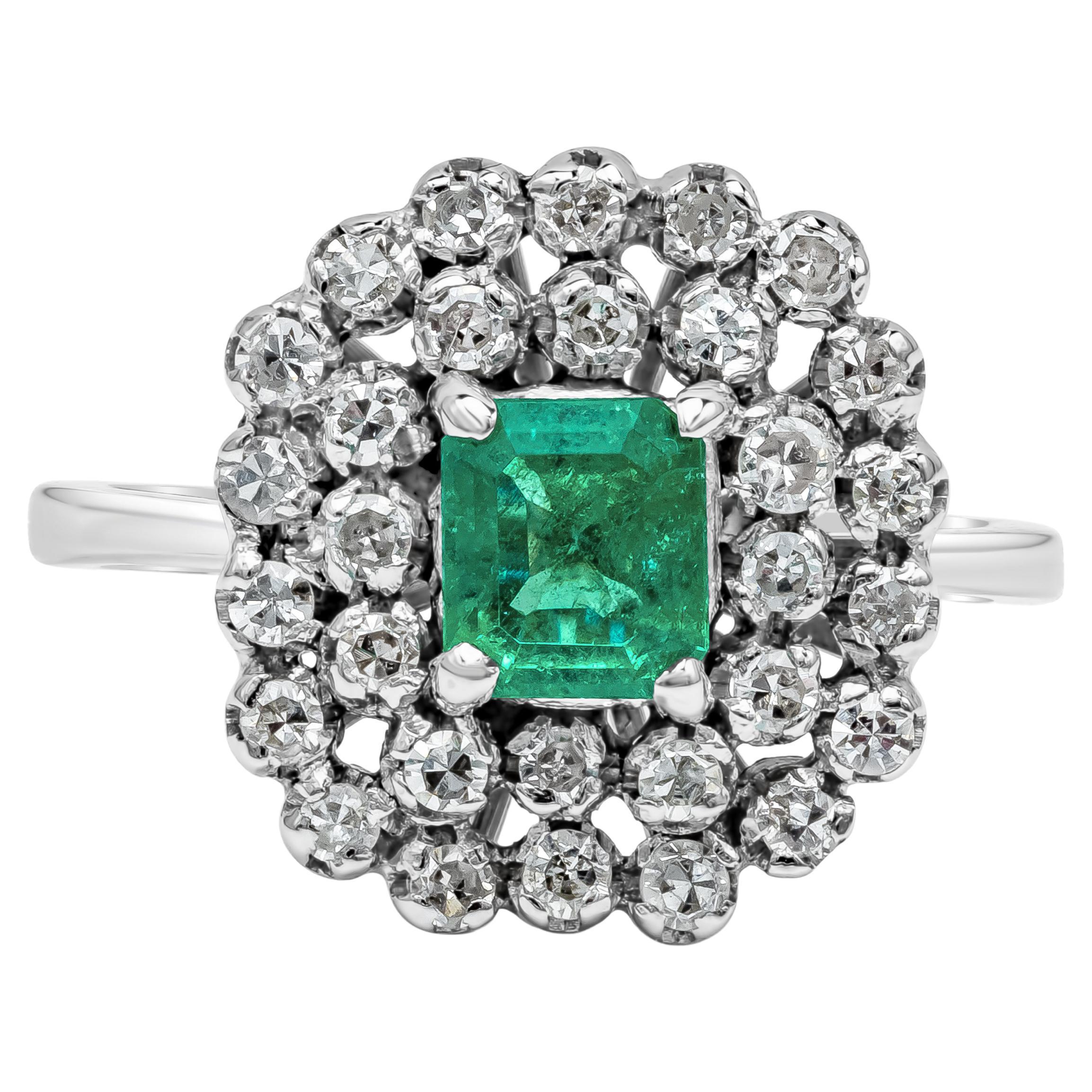 9.63 ct Green Emerald and Double Diamond Halo Ring