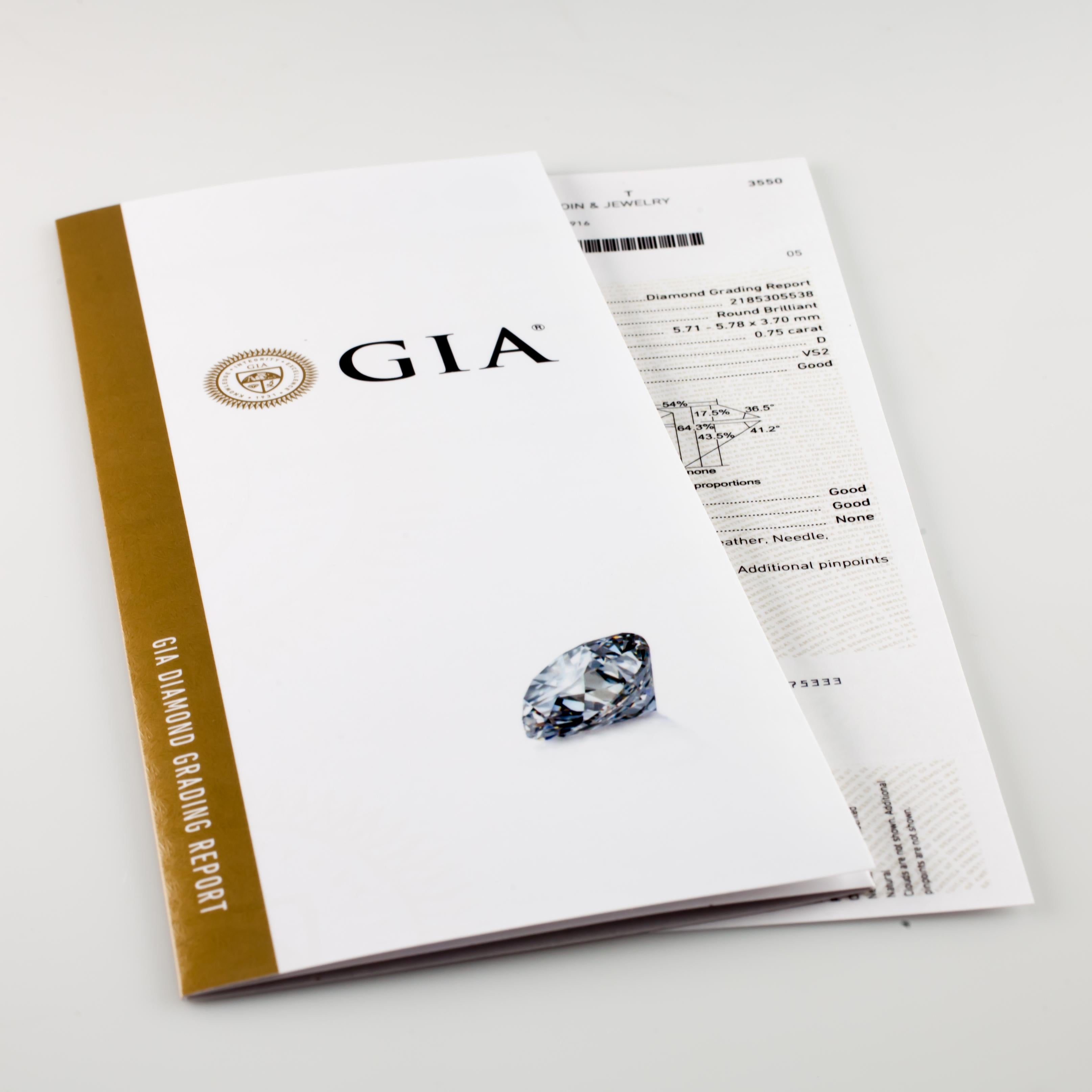 0.75 Carat Loose D / VS2 Round Brilliant Cut Diamond GIA Certified For Sale 4