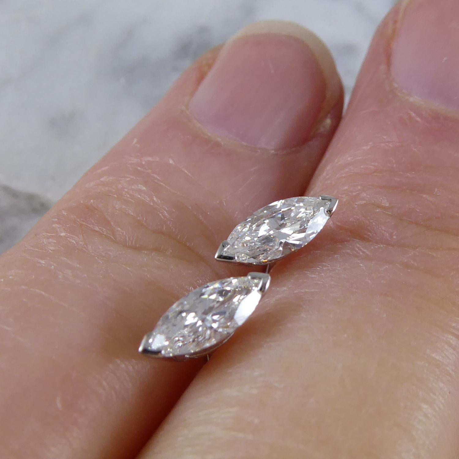 0.75 Carat Marquise Diamond Earrings, White Gold 1