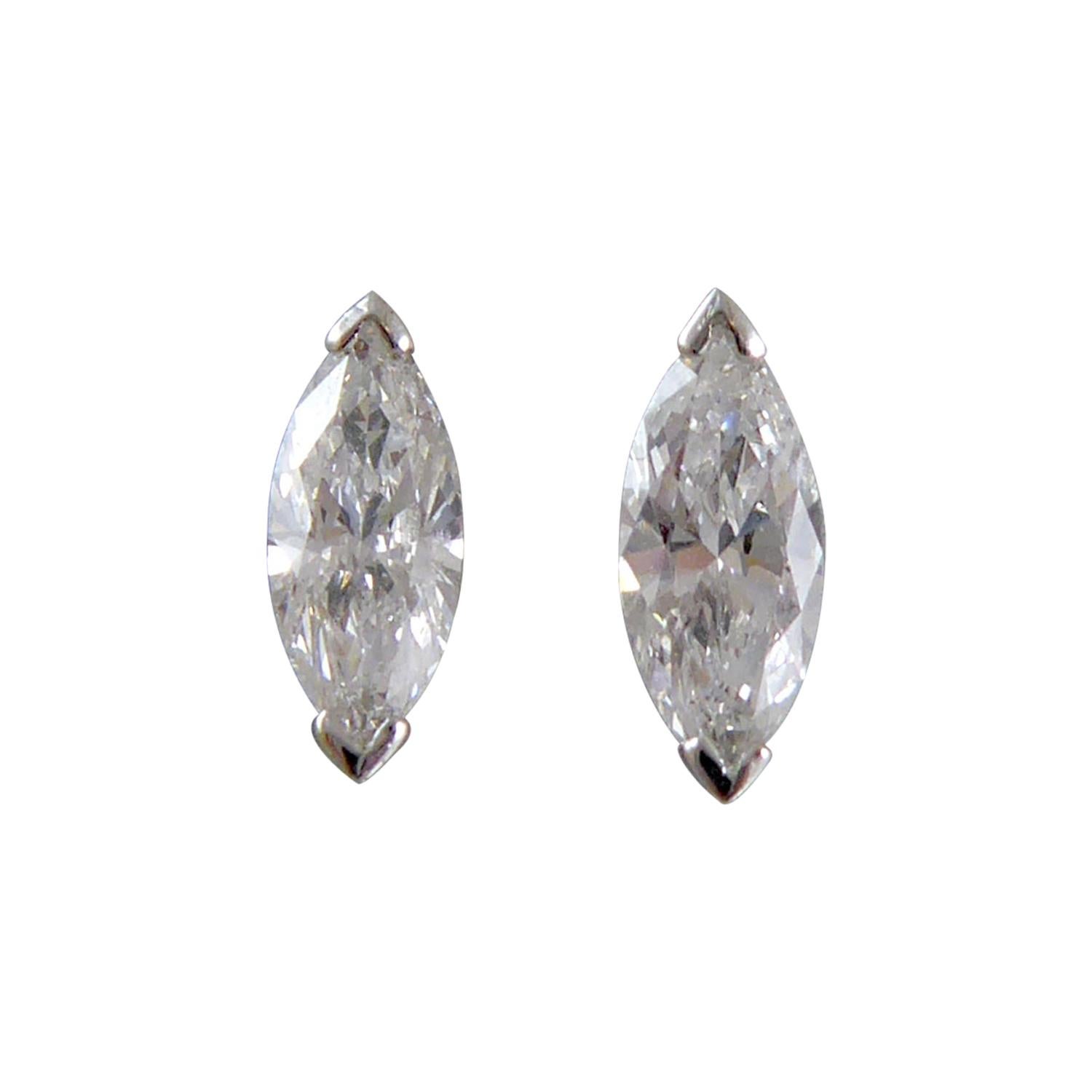 0.75 Carat Marquise Diamond Earrings, White Gold