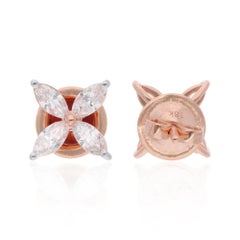 0.75 Carat Marquise Diamond Flower Stud Earrings 18 Karat Rose Gold Jewelry