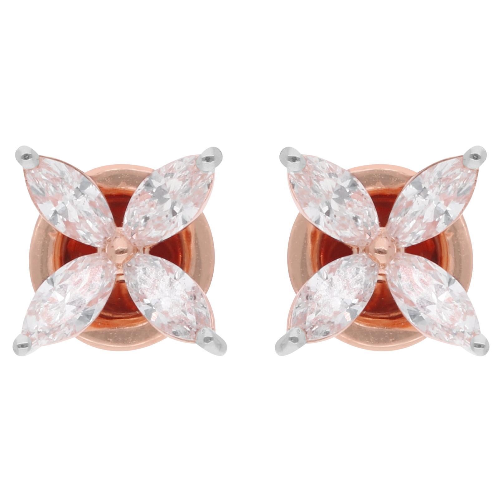 0.75 Carat Marquise Diamond Flower Stud Earrings 18 Karat Rose Gold Jewelry