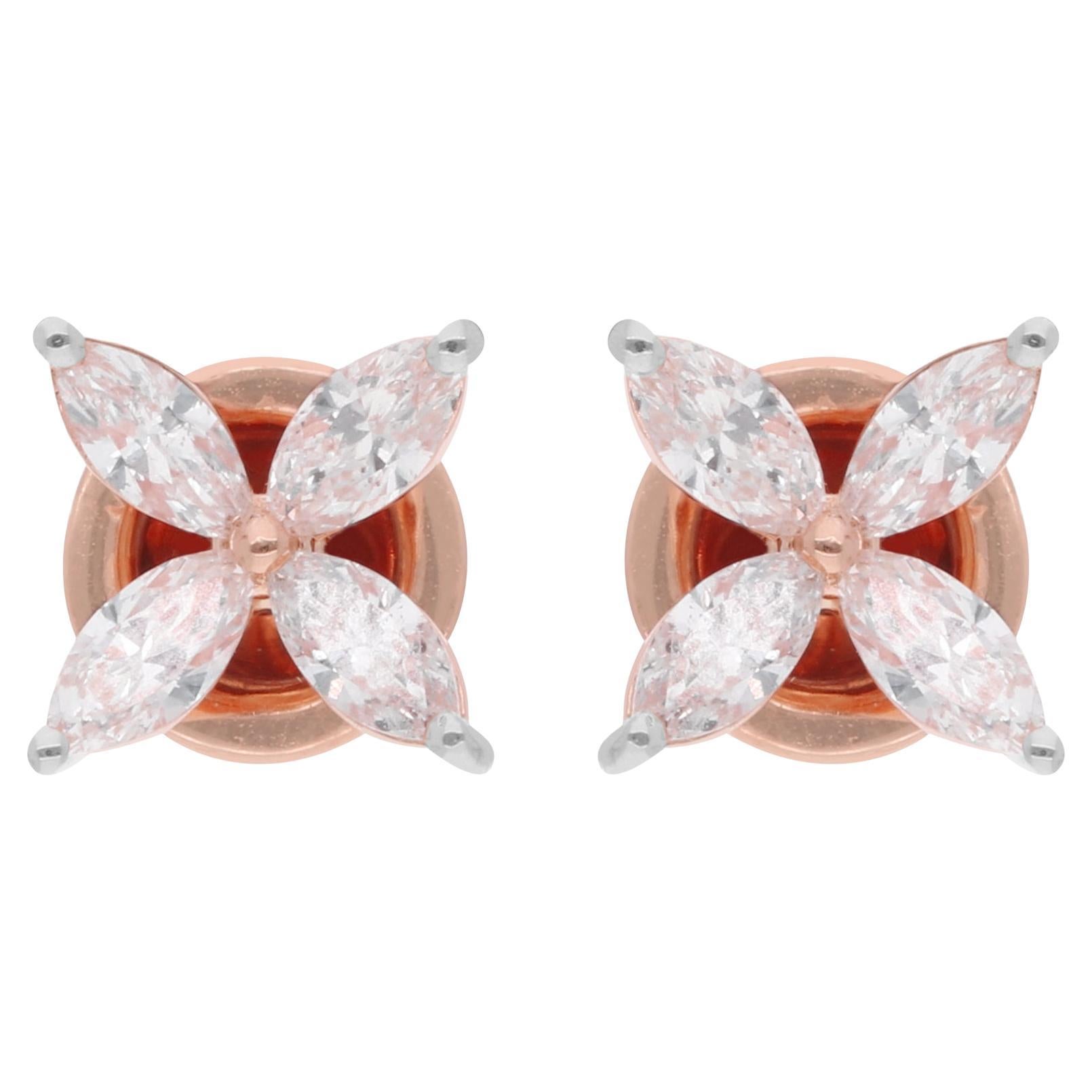 0.75 Carat Marquise Diamond Flower Stud Earrings 18 Karat Rose Gold Jewelry