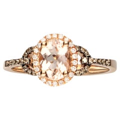 0.75 Carat Morganite Oval Cut with Diamond Accents 14K Rose Gold Ring