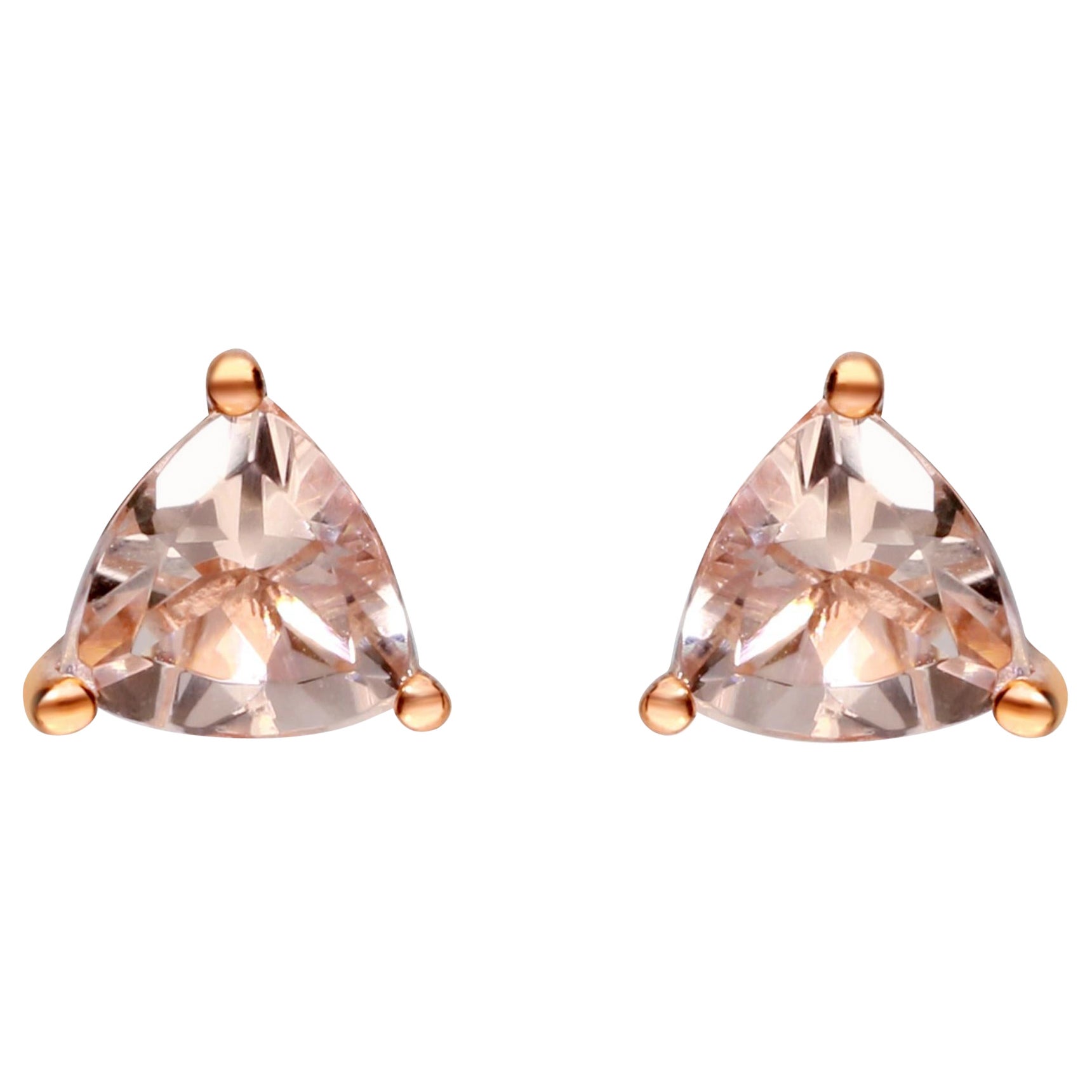 0.75 Carat Morganite Trillion Cut 10K Rose Gold Stud Earring