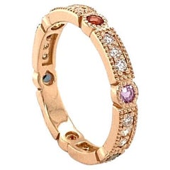 0.75 Carat Multi Color Sapphire Diamond Rose Gold Cocktail Band