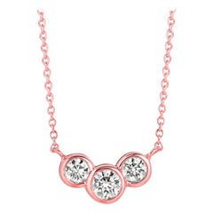 0.75 Carat Natural 3-Stone Diamond Bezel Necklace 14 Karat Rose Gold G SI