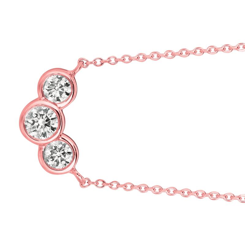 0.75 Carat Natural 3 Stone Diamond Bezel Necklace 14K Rose Gold G SI

100% Natural Diamonds, Not Enhanced in any way Round Cut Diamond Necklace with 18'' chain
0.75CT
G-H
SI
14K Rose Gold Bezel style 2.9 gram
5/16 inches in height, 9/16 inches in