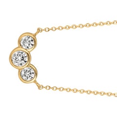0.75 Carat Natural 3-Stone Diamond Bezel Necklace 14 Karat Yellow Gold G SI
