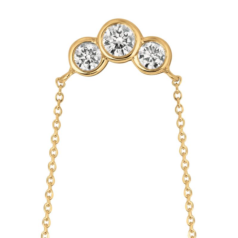 0,75 Karat natürliche 3-Stein-Diamant-Lünette Halskette 14 Karat Gelbgold G SI (Zeitgenössisch) im Angebot