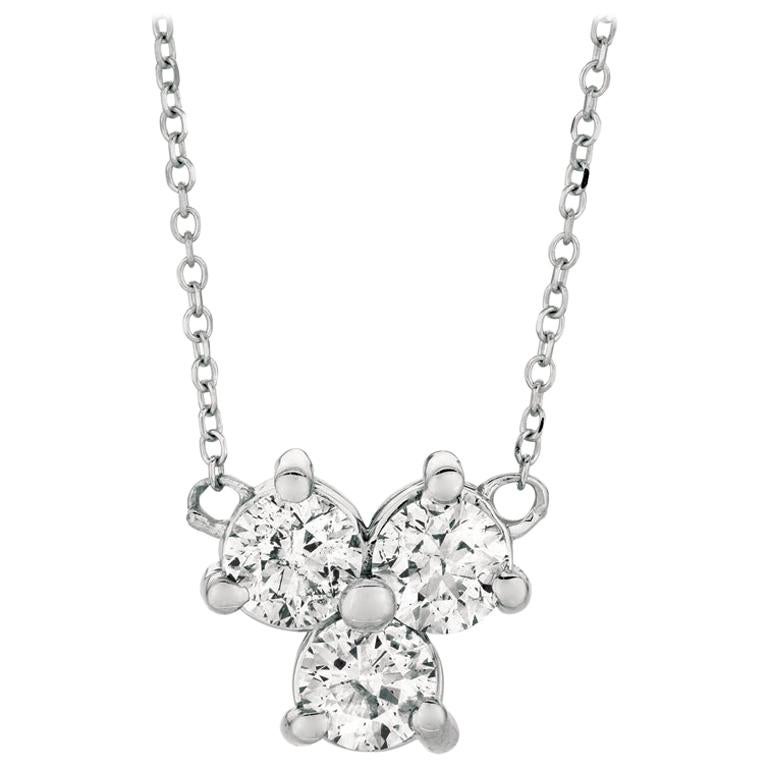 0.75 Carat Natural 3-Stone Diamond Necklace 14 Karat White Gold G SI Chain