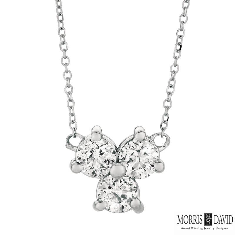 Taille ronde Chaîne G SI en or blanc 14 carats avec 3 pierres et diamants naturels de 0,75 carat en vente
