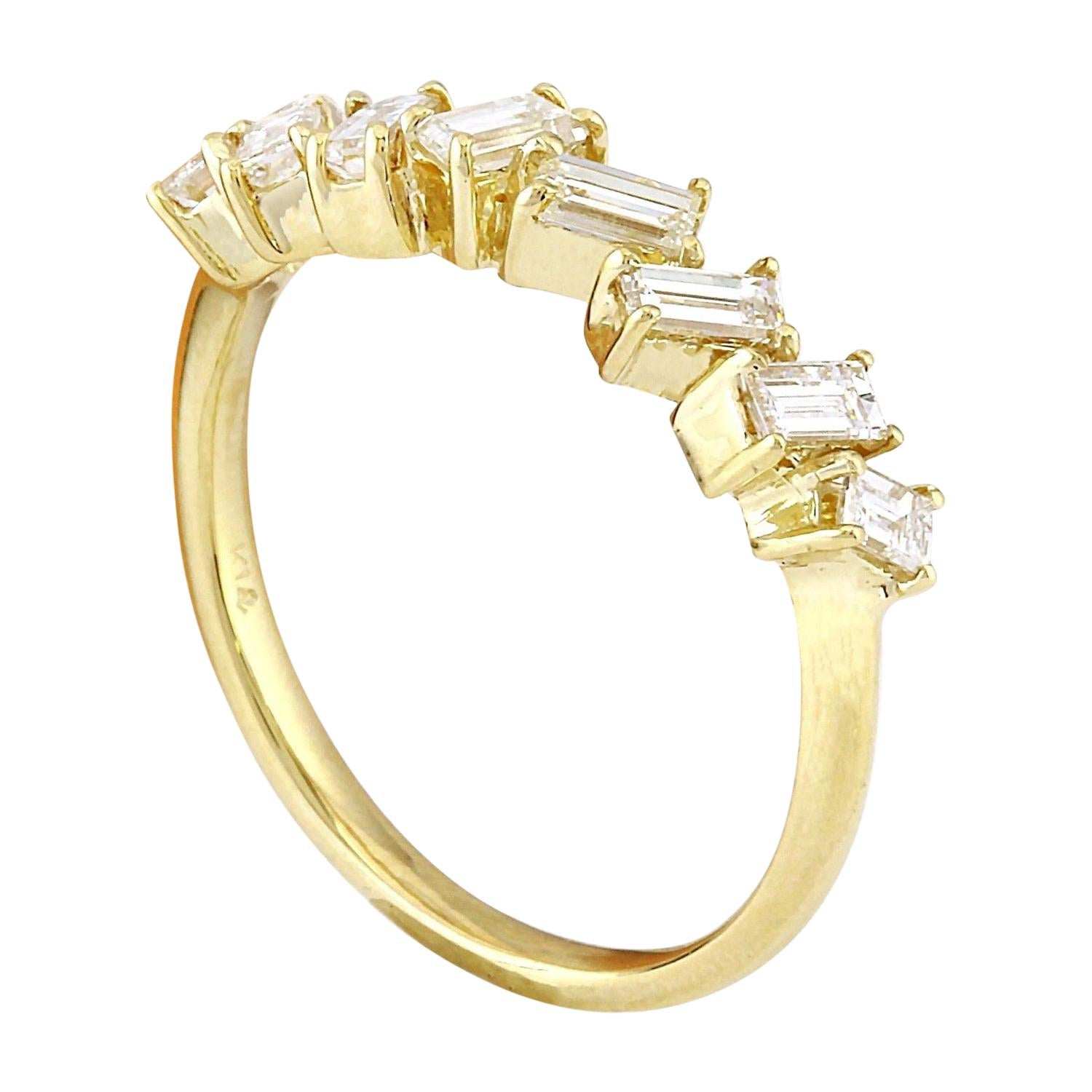 Baguette Cut 0.75 Carat Natural Diamond Ring In 14 Karat Solid Yellow Gold  For Sale
