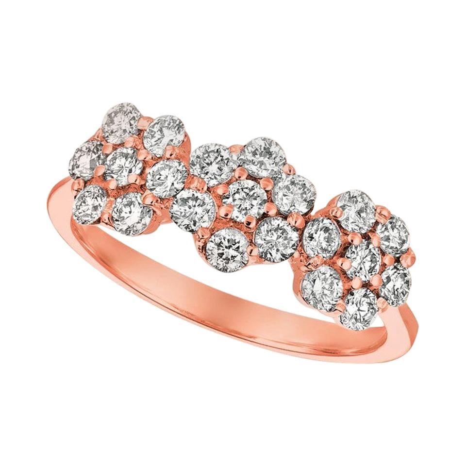 Bague à 3 fleurs en or rose 14 carats avec diamants naturels de 0,75 carat G SI