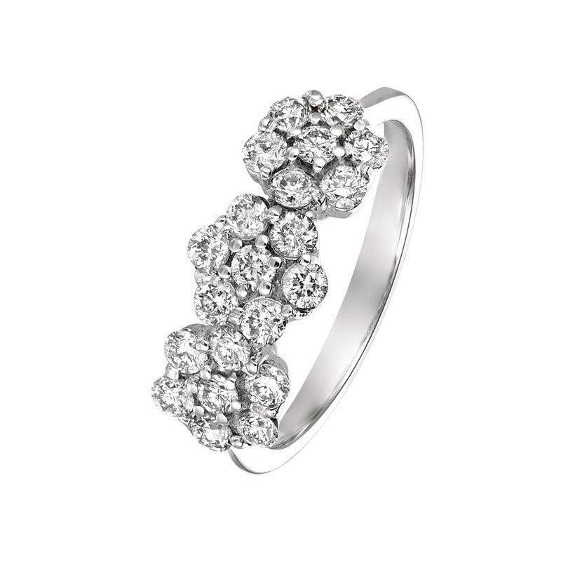 For Sale:  0.75 Carat Natural Diamond 3 Flowers Ring G SI 14 Karat White Gold 4