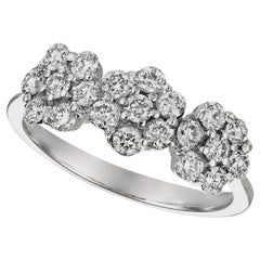 0,75 Quilates Diamante Natural 3 Flores Anillo G SI Oro Blanco 14 Kilates