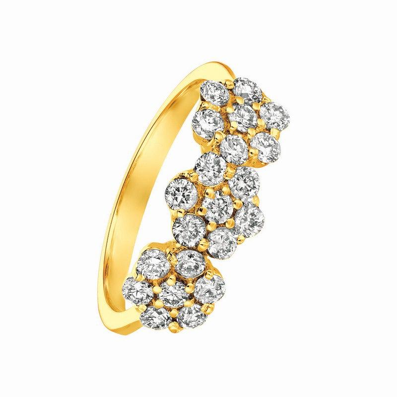 For Sale:  0.75 Carat Natural Diamond 3 Flowers Ring G SI 14 Karat Yellow Gold 2
