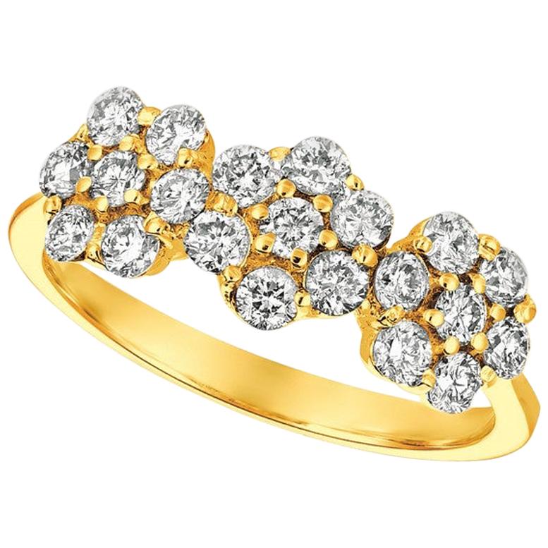 0,75 Quilates Diamante Natural 3 Flores Anillo G SI 14 Kilates Oro Amarillo