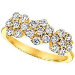 0.75 Carat Natural Diamond 3 Flowers Ring G SI 14 Karat Yellow Gold