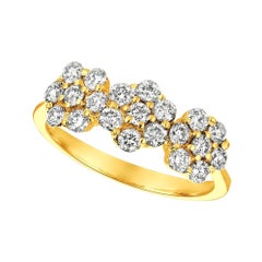 Bague à 3 fleurs en or jaune 14 carats avec diamants naturels de 0,75 carat G SI