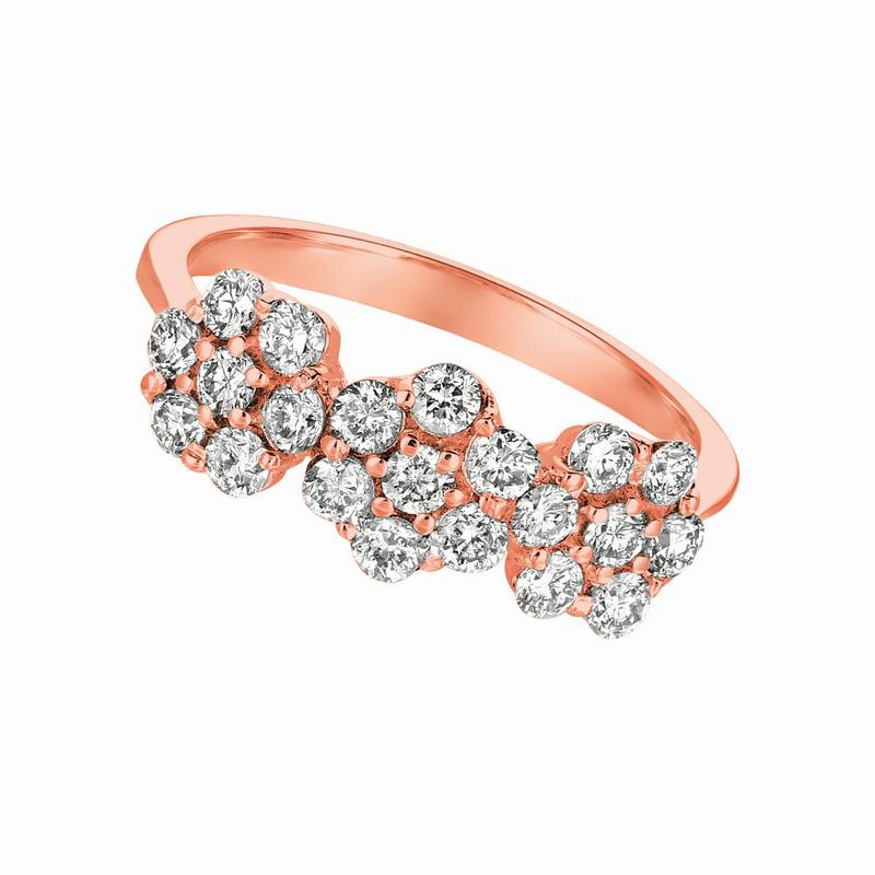 Contemporary 0.75 Carat Natural Diamond 3 Flowers Ring G SI 14 Karat Rose Gold For Sale