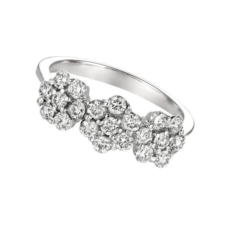 0,75 Quilates Diamante Natural 3 Flores Anillo G SI Oro Blanco 14 Kilates Contemporáneo en venta