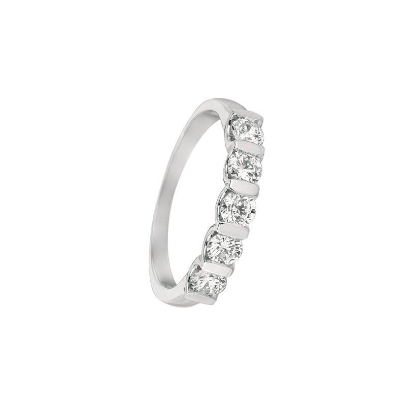For Sale:  0.75 Carat Natural Diamond 5 Stone Ring Band G SI 14 Karat White Gold 2