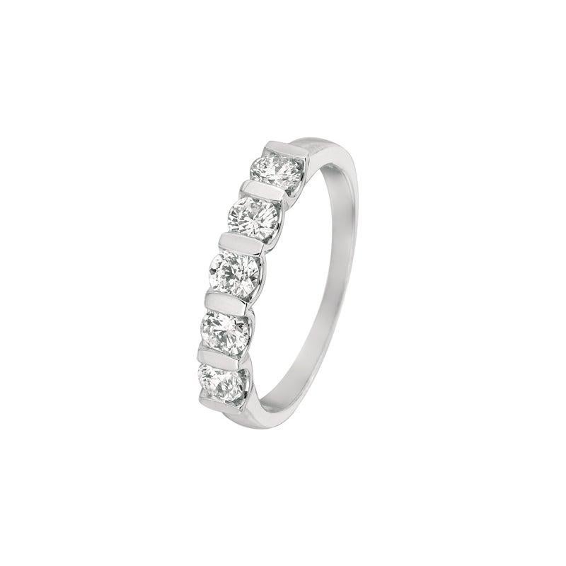 For Sale:  0.75 Carat Natural Diamond 5 Stone Ring Band G SI 14 Karat White Gold 4