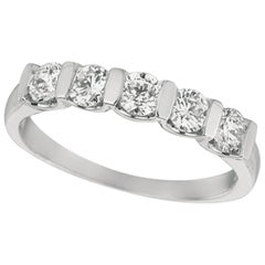 Bague en or blanc 14 carats avec 5 pierres et diamants naturels de 0,75 carat G SI