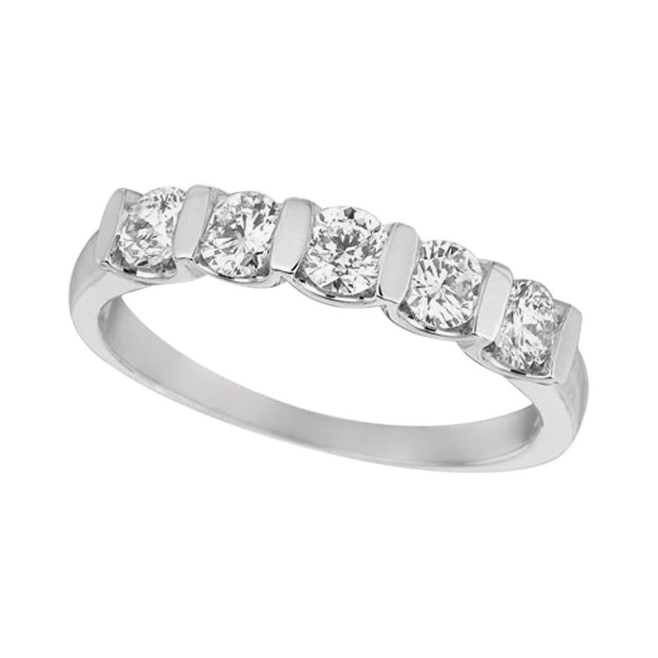 For Sale:  0.75 Carat Natural Diamond 5 Stone Ring Band G SI 14 Karat White Gold