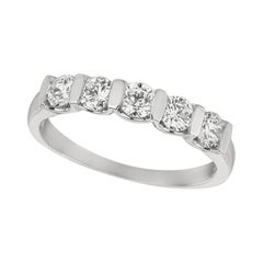 Bague en or blanc 14 carats avec 5 pierres et diamants naturels de 0,75 carat G SI