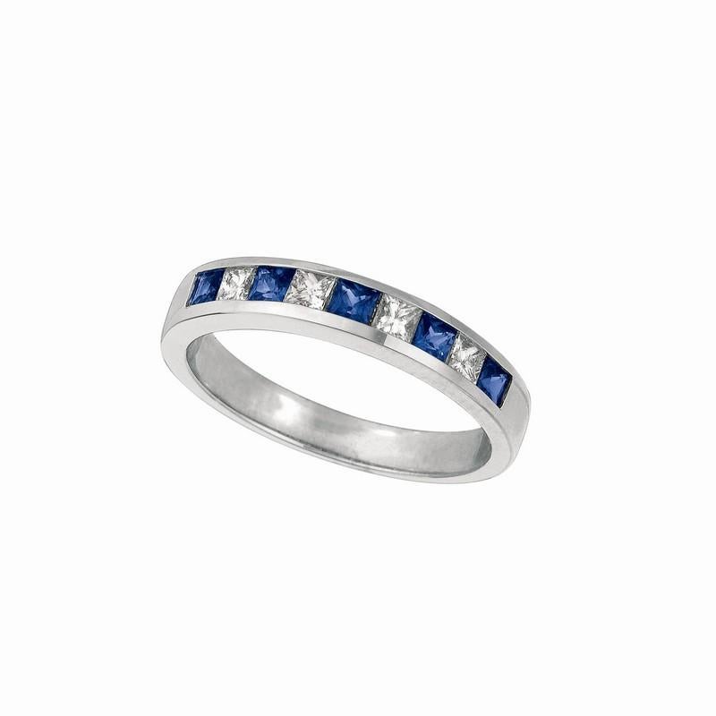 For Sale:  0.75 Carat Natural Diamond and Sapphire Ring Band 14 Karat White Gold 3