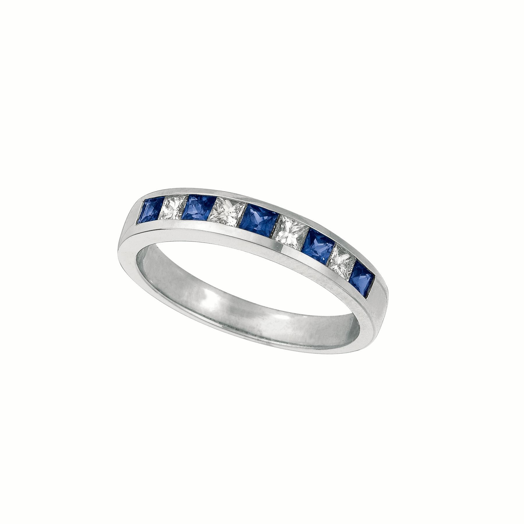 For Sale:  0.75 Carat Natural Diamond and Sapphire Ring Band 14 Karat White Gold 4