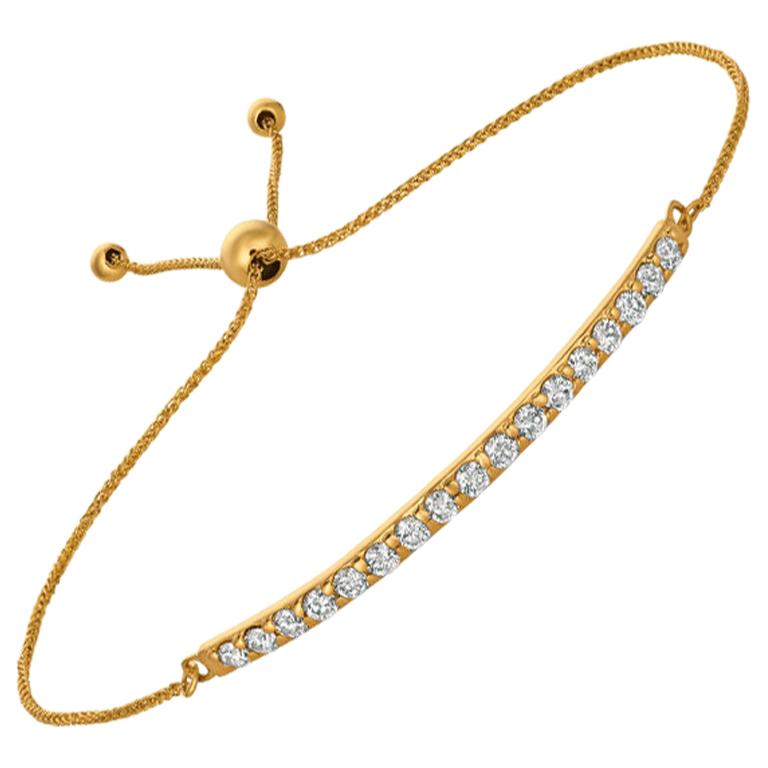 Bracelet Bolo réglable en or jaune 14 carats avec diamants naturels de 0,75 carat G SI