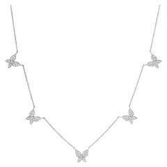 0.75 Carat Natural Diamond Butterfly Necklace 14 Karat White Gold G SI