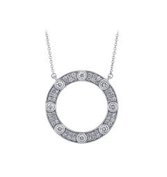 Collana con castone a cerchio con diamante naturale da 0,75 carati in oro bianco 14 carati con catena da 18 pollici