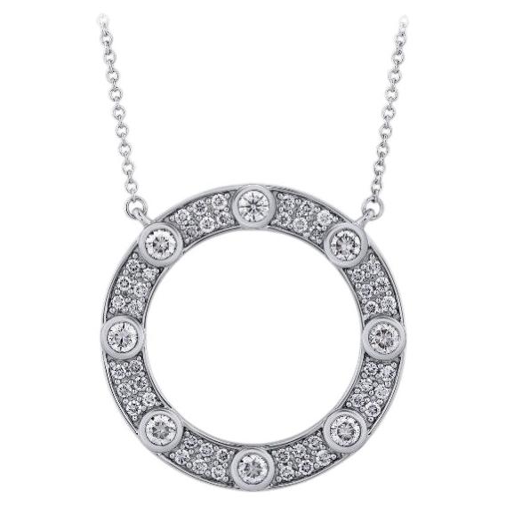 Pre-owned Morris & David 0.75 Carat Natural Diamond Circle Bezel Necklace 14k White Gold 18'' Chain