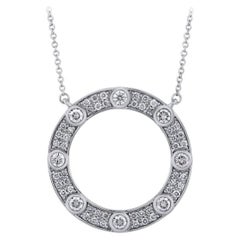 0.75 Carat Natural Diamond Circle Bezel Necklace 14K White Gold 18'' chain