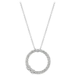 0.75 Carat Natural Diamond Circle Necklace 14 Karat White Gold G-H SI Chain