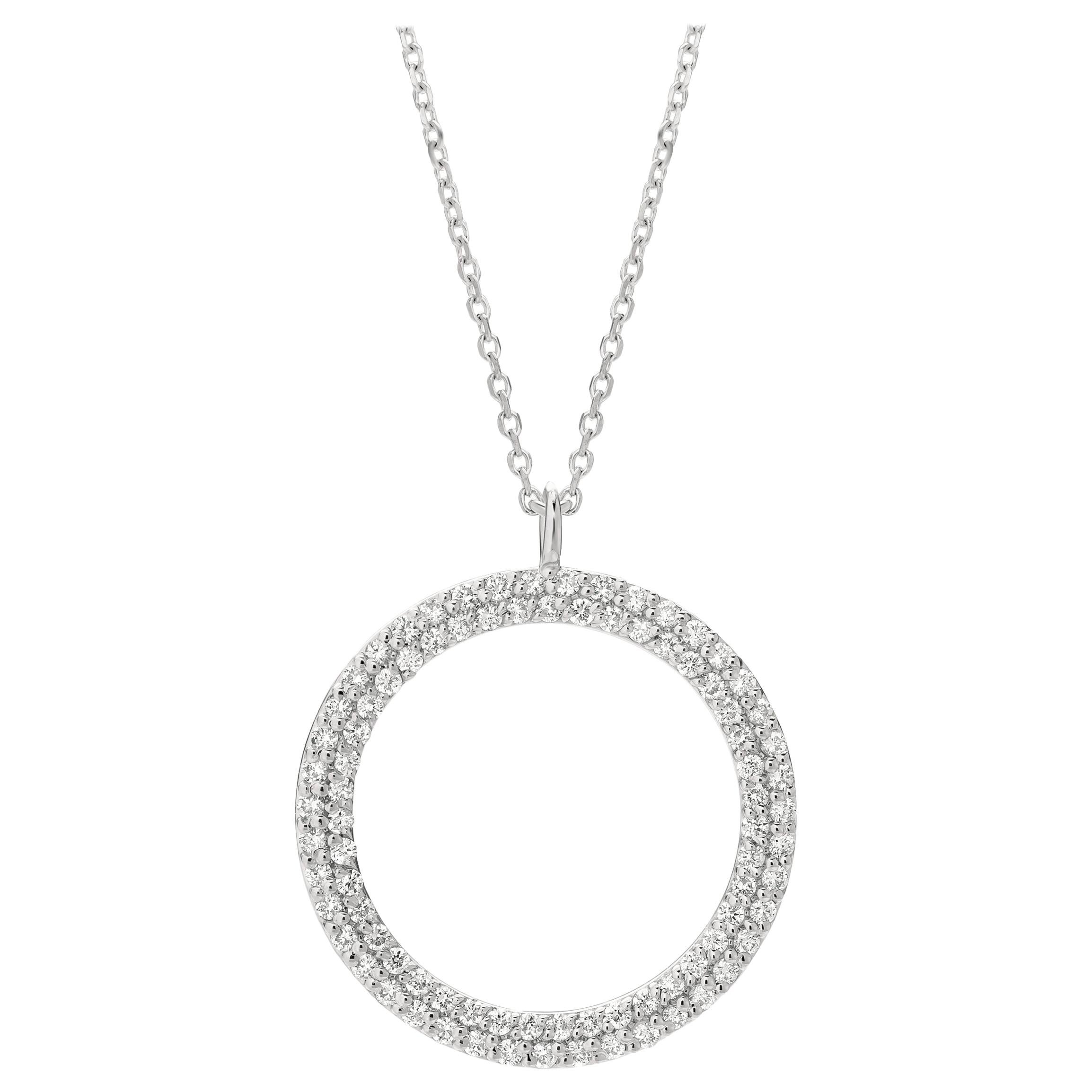 0.75 Carat Natural Diamond Circle Necklace 14 Karat White Gold G SI For Sale