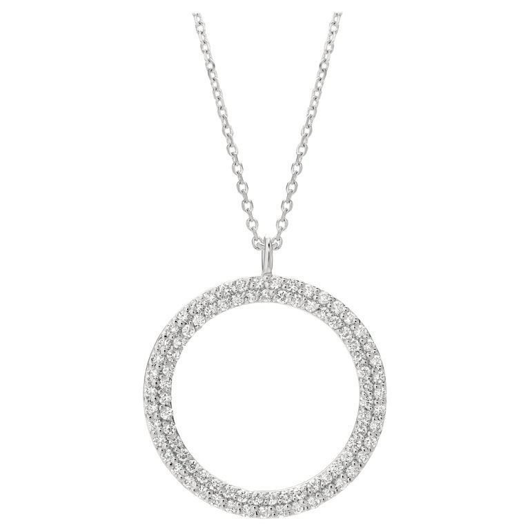 0.75 Carat Natural Diamond Circle Necklace 14 Karat White Gold G SI For ...