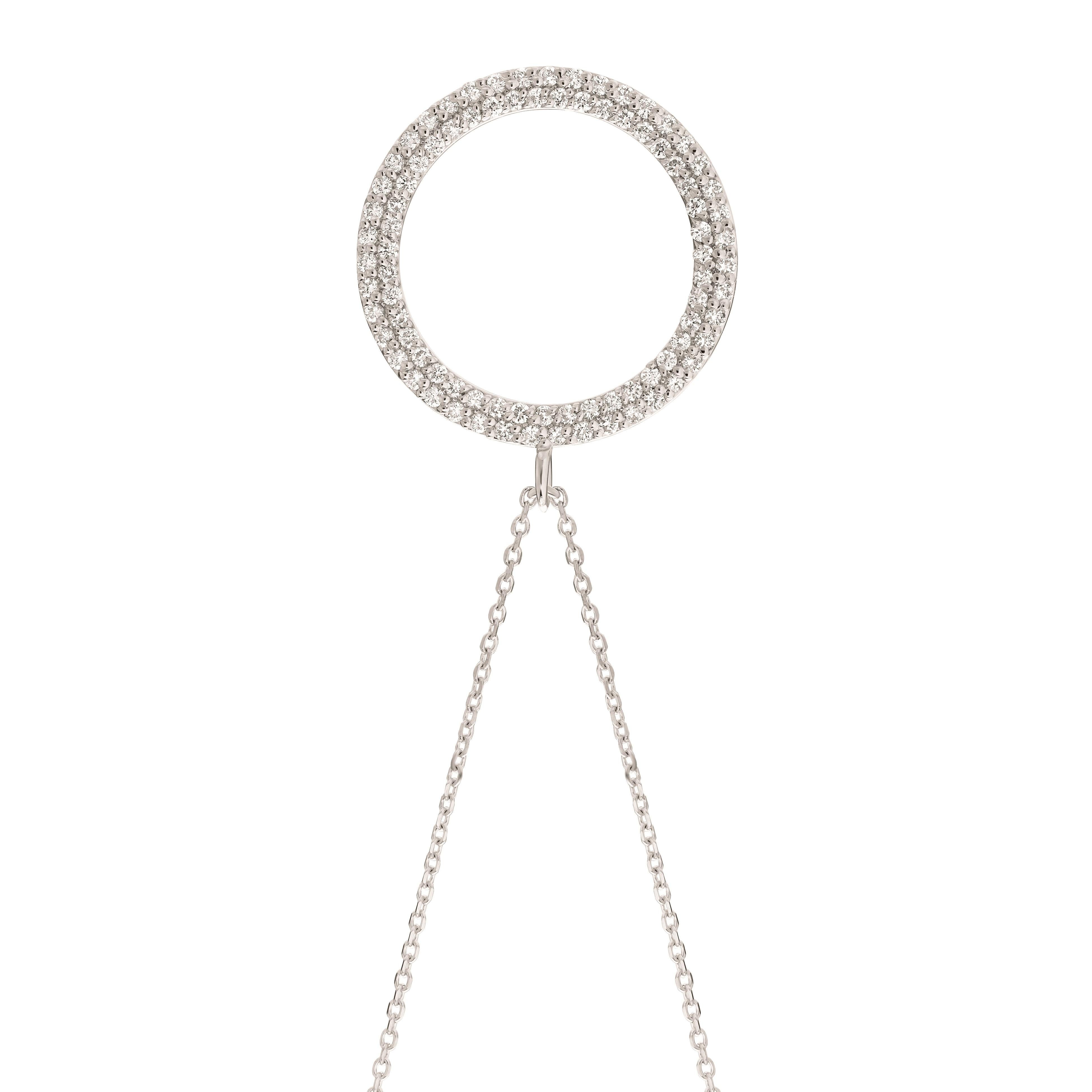 Contemporary 0.75 Carat Natural Diamond Circle Necklace 14 Karat White Gold G SI For Sale