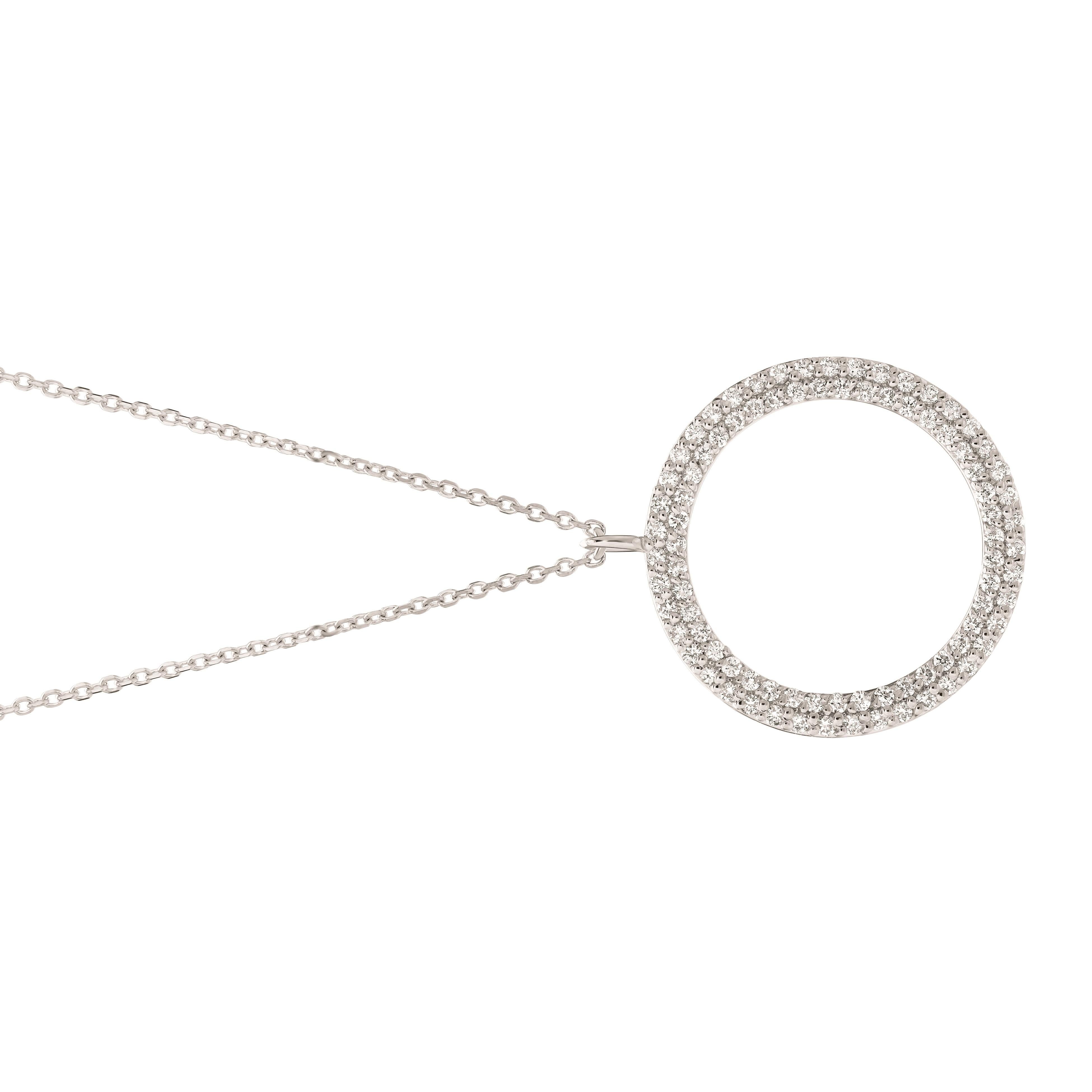 Round Cut 0.75 Carat Natural Diamond Circle Necklace 14 Karat White Gold G SI For Sale