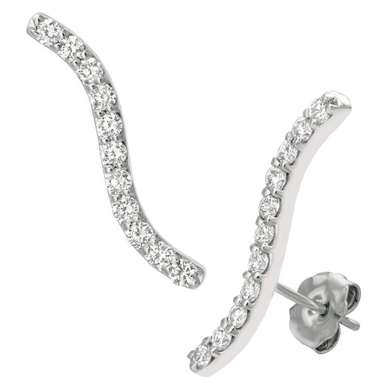 0.75 Carat Natural Diamond Climber Earrings G SI 14 Karat White Gold For Sale