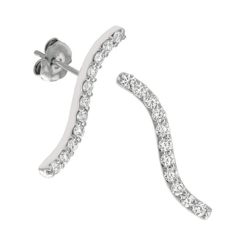 Contemporary 0.75 Carat Natural Diamond Climber Earrings G SI 14 Karat White Gold For Sale