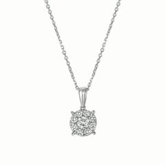 0.75 Carat Natural Diamond Cluster Necklace Pendant 14K White Gold