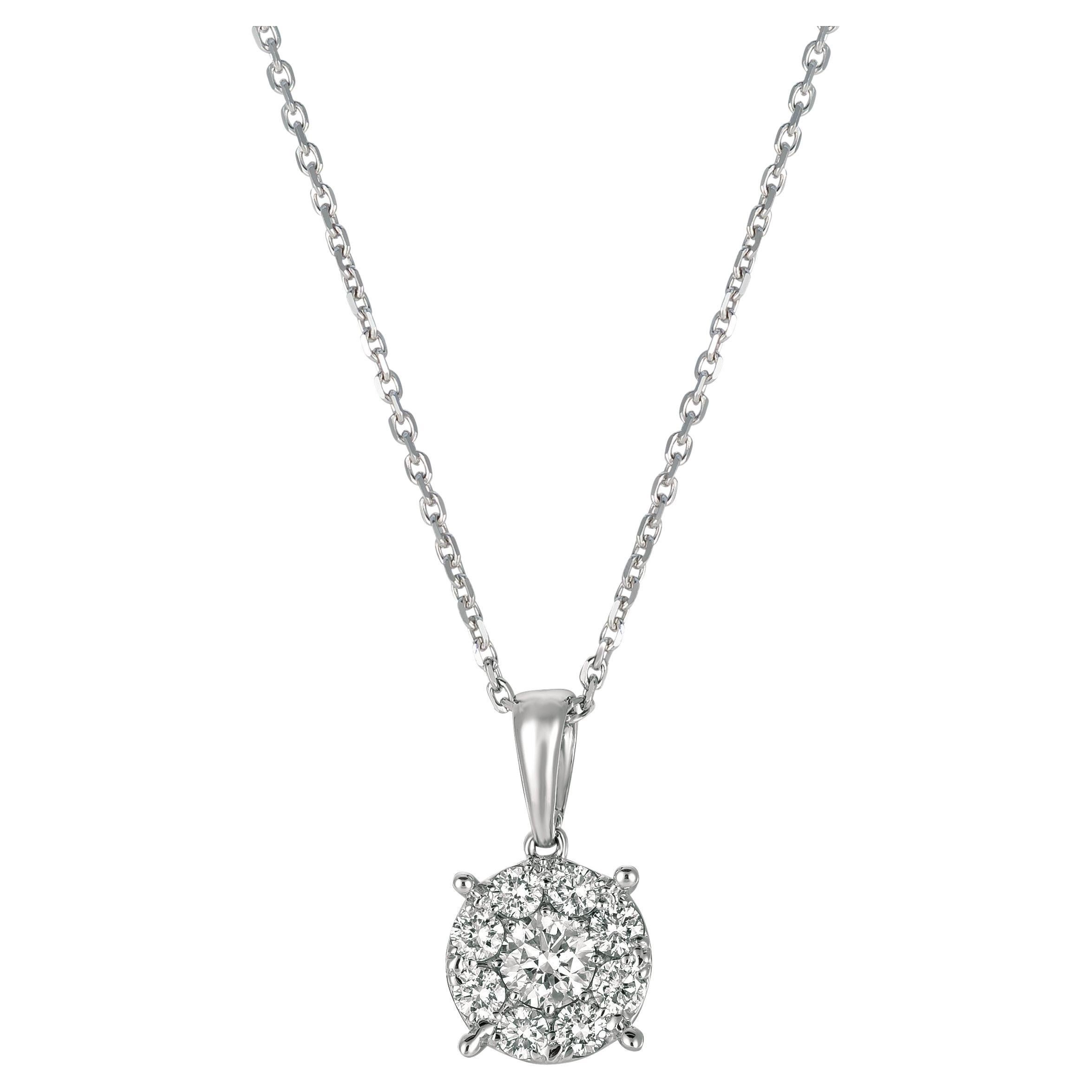 0.75 Carat Natural Diamond Cluster Necklace Pendant 14K White Gold
